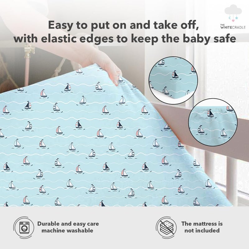 The White Cradle Cotton Baby Crib Fitted Bed Sheets for Cot Organic Twill Fabric Baby Bedding for New Born Infants Toddlers 52x28 Pack of 1 The White Cradle Yacht Blotch - Image 3