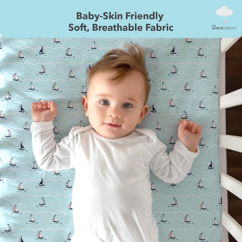 The White Cradle Cotton Baby Crib Fitted Bed Sheets for Cot Organic Twill Fabric Baby Bedding for New Born Infants Toddlers 52x28 Pack of 1 The White Cradle Yacht Blotch - Image 4