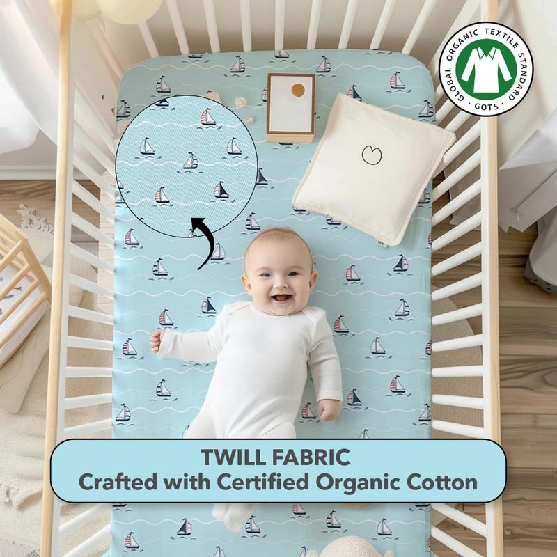 The White Cradle Cotton Baby Crib Fitted Bed Sheets for Cot Organic Twill Fabric Baby Bedding for New Born Infants Toddlers 52x28 Pack of 1 The White Cradle Yacht Blotch - Image 2
