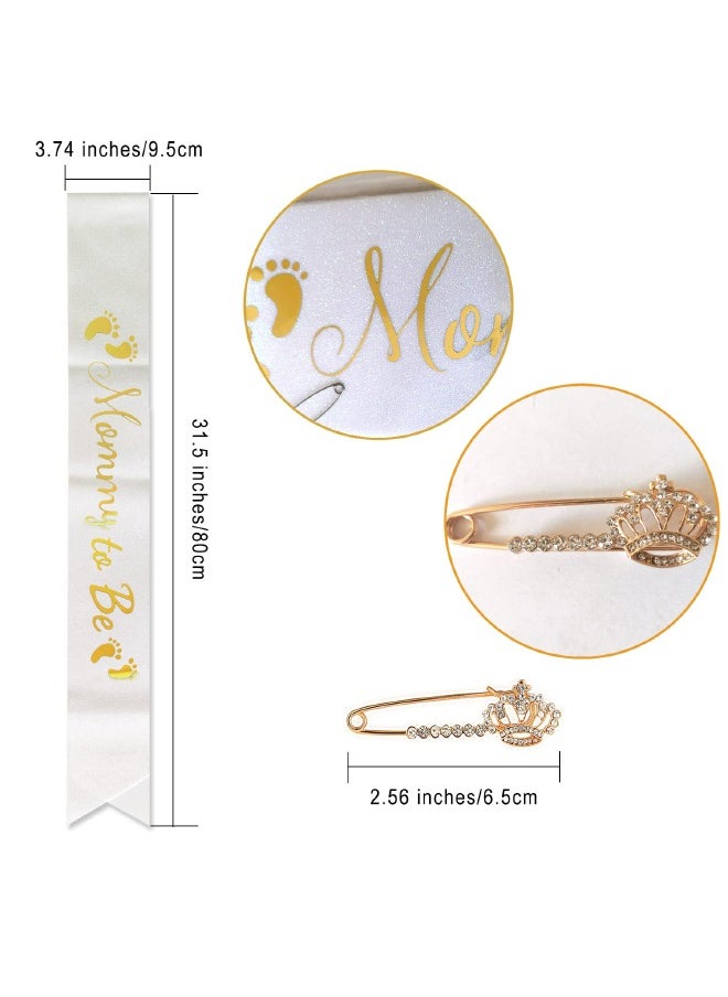 Generic - 3-Piece Mommy to be Sash/Headband/Brooch Set, Mom to be Baby Shower Party Decorations, Mommy to be Crown/Sash/Pin, Maternity Gift for Her, for Gender Reveal and Baby Showers, White/Gold - Image 1