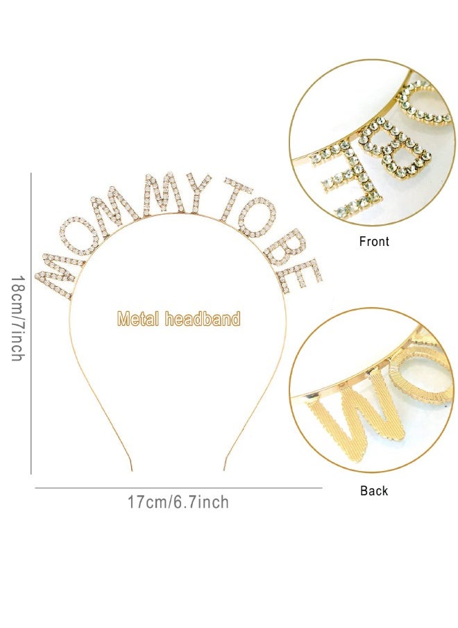 Generic - 3-Piece Mommy to be Sash/Headband/Brooch Set, Mom to be Baby Shower Party Decorations, Mommy to be Crown/Sash/Pin, Maternity Gift for Her, for Gender Reveal and Baby Showers, White/Gold - Image 1