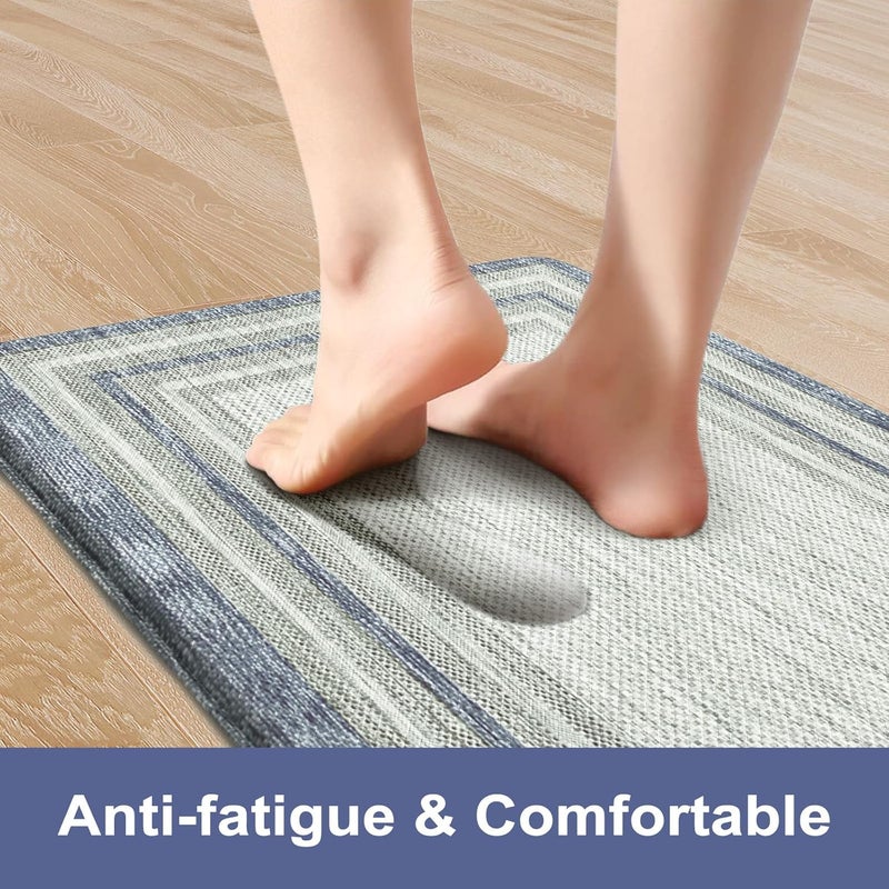 KIMODE Anti Fatigue Kitchen Mats, 17.3" x 29" Farmhouse Kitchen Rugs, Cushioned, Non-Slip Waterproof Comfort Thick Kitchen Floor Standing Mat for Corner Sink, Laundry Floor, Blue and Gray - Image 2