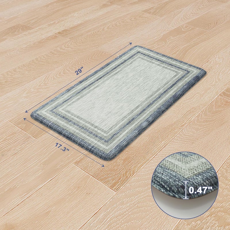 KIMODE Anti Fatigue Kitchen Mats, 17.3" x 29" Farmhouse Kitchen Rugs, Cushioned, Non-Slip Waterproof Comfort Thick Kitchen Floor Standing Mat for Corner Sink, Laundry Floor, Blue and Gray - Image 3