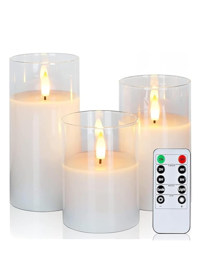ELTRAZONE Set of 3 Glass Flameless Candles with Timer, Remote Control, Flickering LED Pillar Candles – Battery Powered, Safe & Elegant Holiday Decor – Perfect for Restaurants, Weddings, Home Decoration, and Holiday Confessions - Image 1
