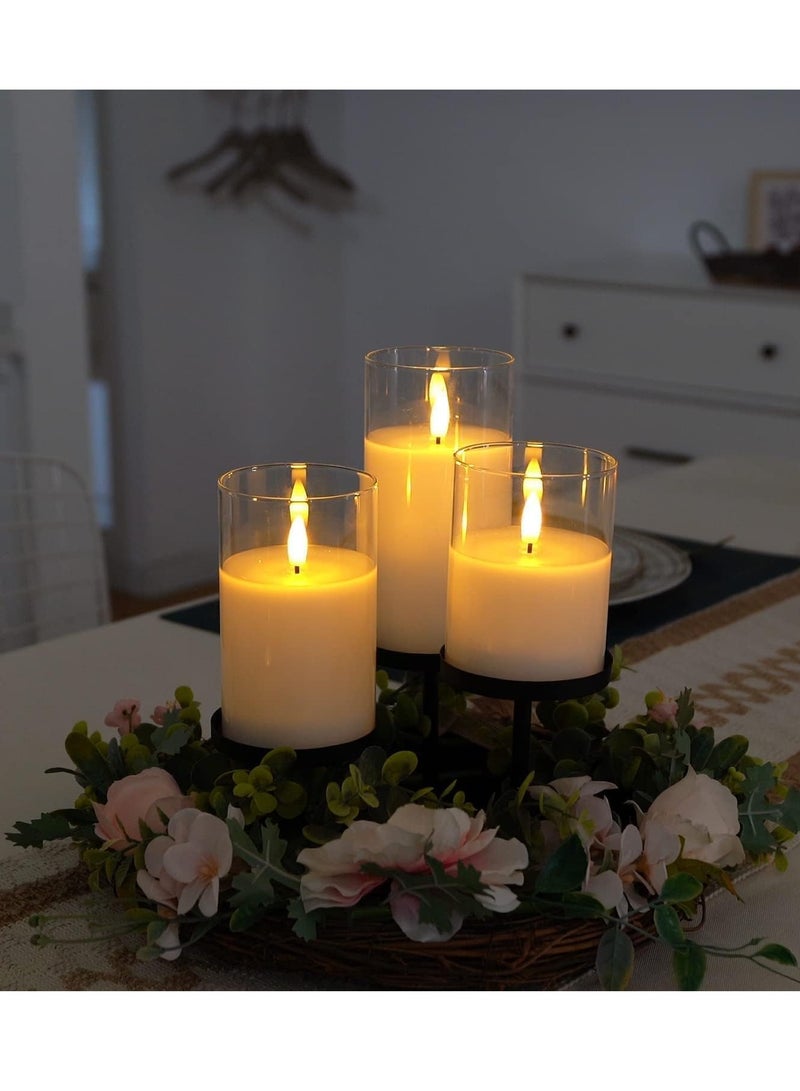 ELTRAZONE Set of 3 Glass Flameless Candles with Timer, Remote Control, Flickering LED Pillar Candles – Battery Powered, Safe & Elegant Holiday Decor – Perfect for Restaurants, Weddings, Home Decoration, and Holiday Confessions - Image 3