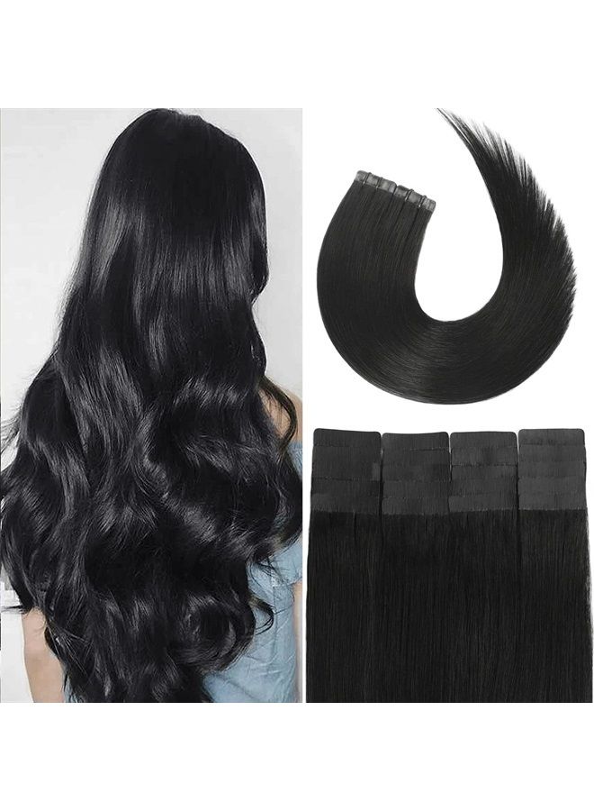Aison Hair Extensions Real Human Hair Jet Black 100% Remy Human Hair Extensions Silky Straight for Fashion Women 20 Pcs/Package(16Inch #1 30g) - Image 1