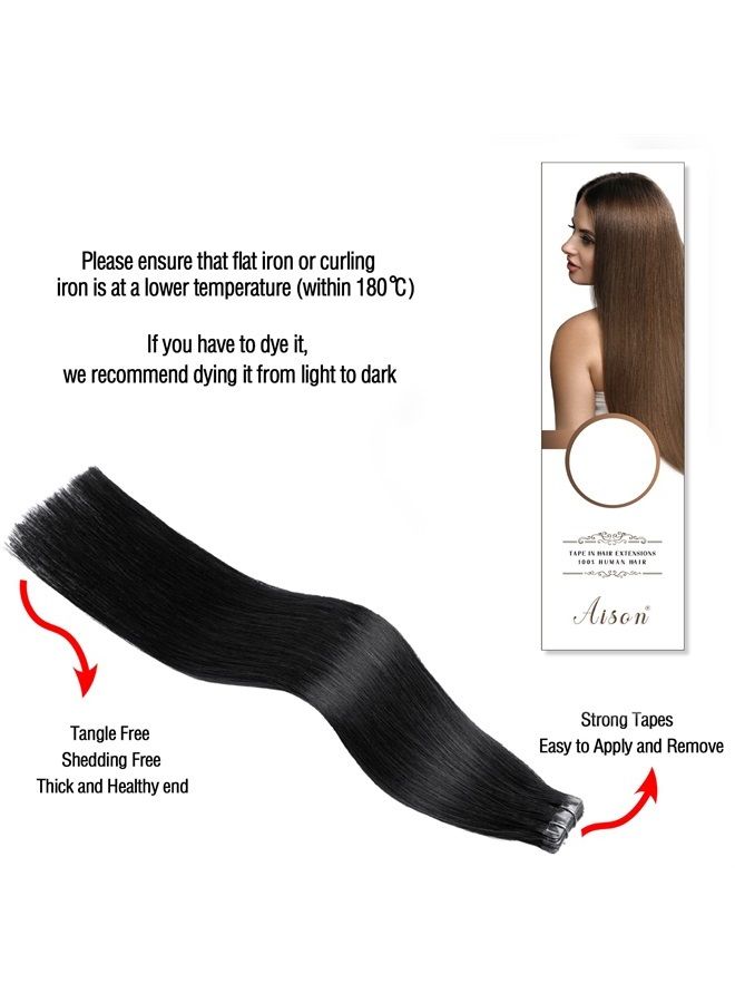 Aison Hair Extensions Real Human Hair Jet Black 100% Remy Human Hair Extensions Silky Straight for Fashion Women 20 Pcs/Package(16Inch #1 30g) - Image 5