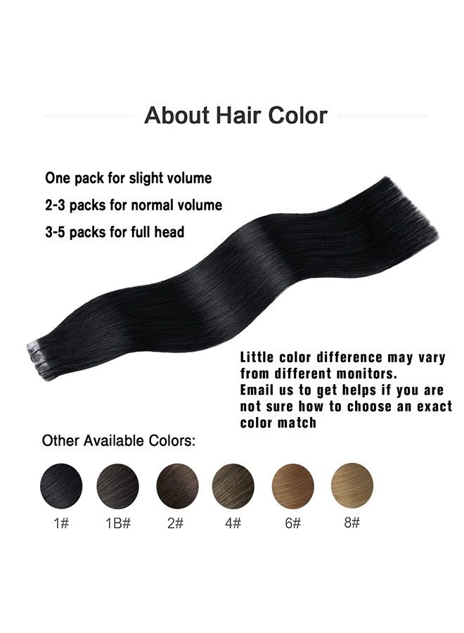 Aison Hair Extensions Real Human Hair Jet Black 100% Remy Human Hair Extensions Silky Straight for Fashion Women 20 Pcs/Package(16Inch #1 30g) - Image 2