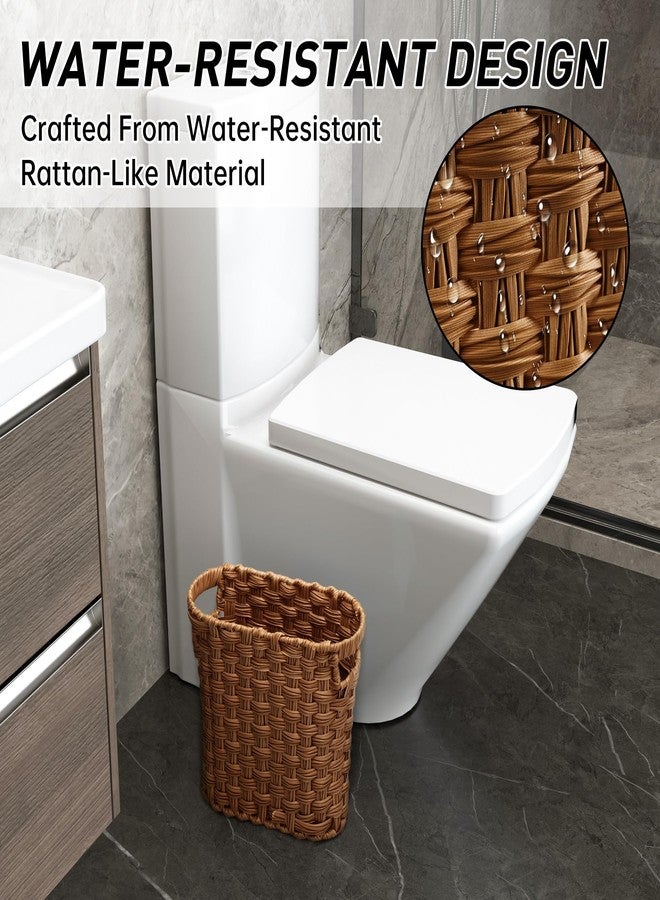 NiOffice Brown Wicker Waste Basket with Built-in Handles - Multifunctional Mini Wicker Trash Can for Home and Office - Compact Design and Durable Construction with Fine Artisanal Craftsmanship - Image 3