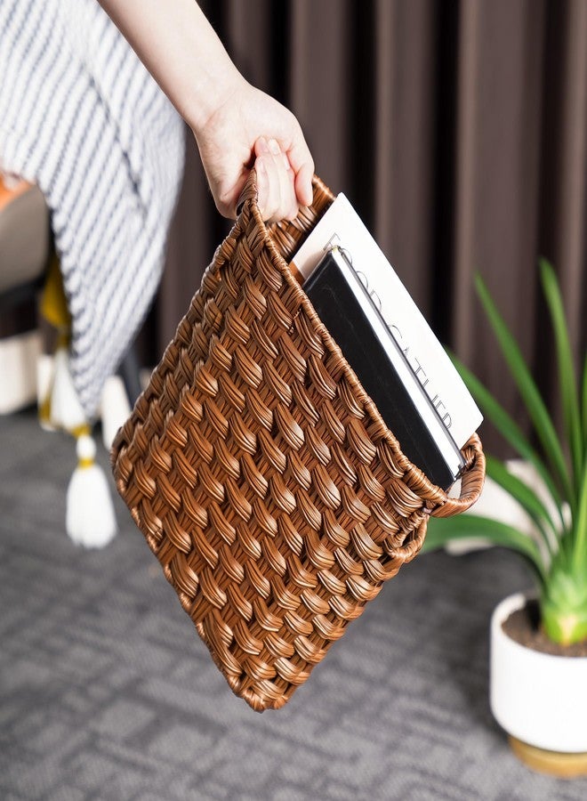 NiOffice Brown Wicker Waste Basket with Built-in Handles - Multifunctional Mini Wicker Trash Can for Home and Office - Compact Design and Durable Construction with Fine Artisanal Craftsmanship - Image 2