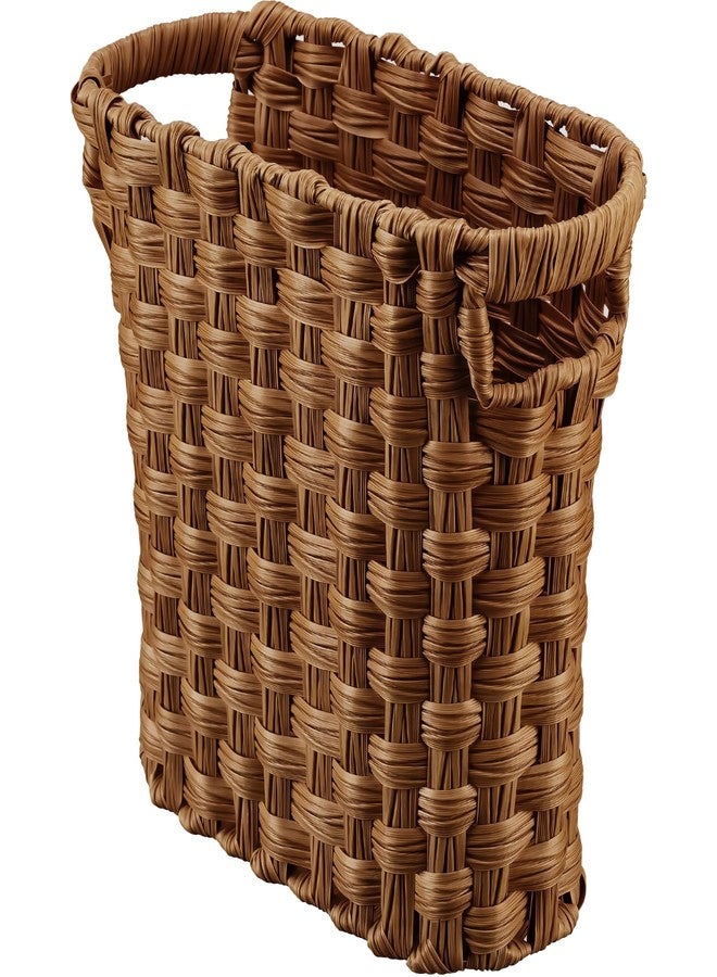 NiOffice Brown Wicker Waste Basket with Built-in Handles - Multifunctional Mini Wicker Trash Can for Home and Office - Compact Design and Durable Construction with Fine Artisanal Craftsmanship - Image 1