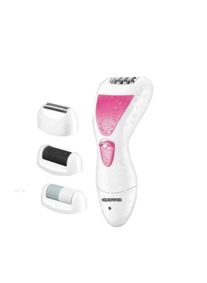 جيمي جهاز إزالة الشعر GEEMY GM 7006 4 في 1 القابل لإعادة الشحن والمقاوم للماء بقوة 3 وات باللون الأبيض مع ماكينة تشذيب البكيني وحجرين من الخفاف - Image 2