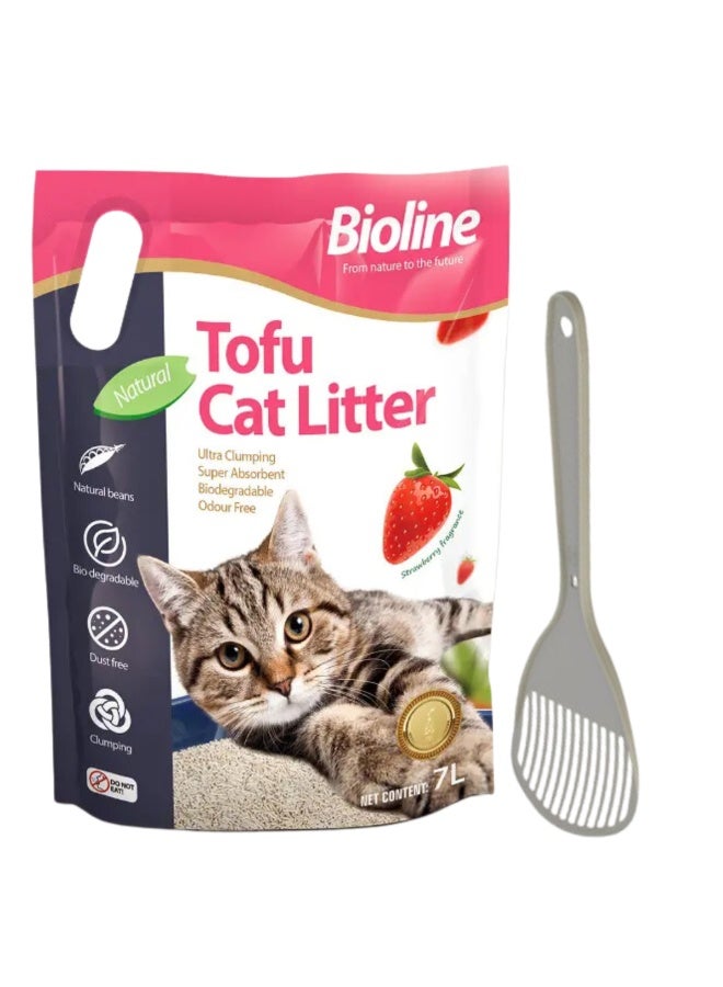 بايولاين عرض كومبو - رمل قطط بيولاين توفو ٧ لتر - برائحة الفراولة + مغرفة رمل قطط موديرنا - Image 1