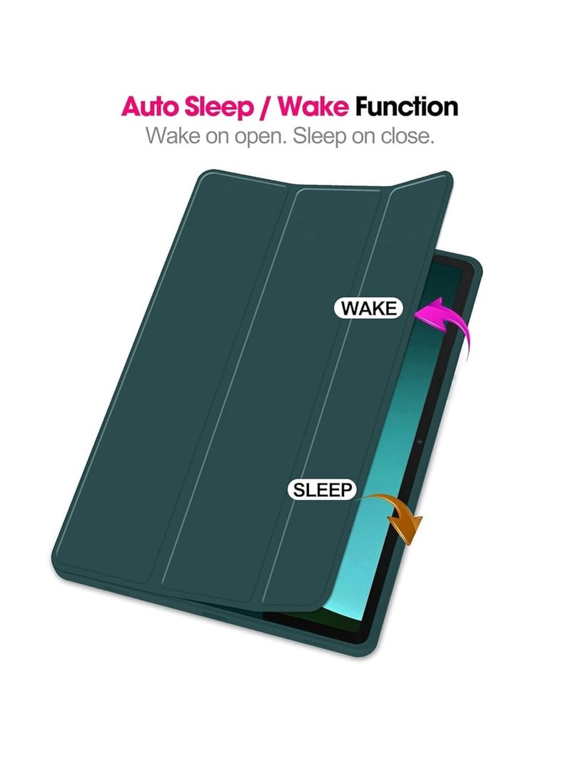 Case for Samsung Galaxy Tab S9 FE+  S9 FE Plus 12.4-Inch  Soft TPU Tri-Fold Stand Protective Cover with S Pen Holder S Pen Charging Support Auto Wake Sleep Midnight Green - Image 2
