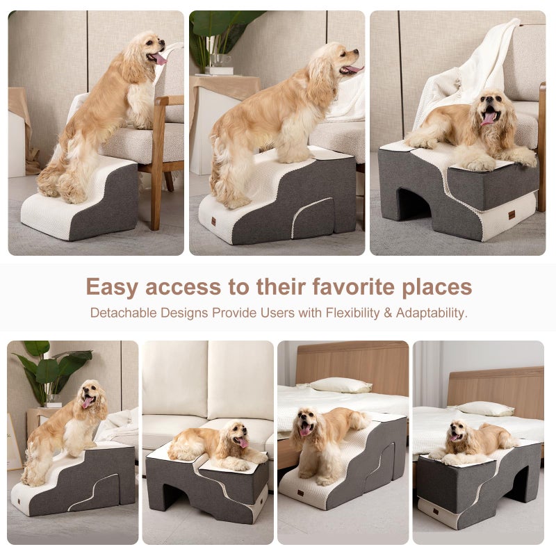 Garnpet Dog Stairs for High Beds with Tunnel, 5-Step Dog Steps for Small Dogs and Cats, Foldable Pet Stairs for High Bed Climbing, Non-Slip Balanced Pet Step Indoor, Beige - Image 3
