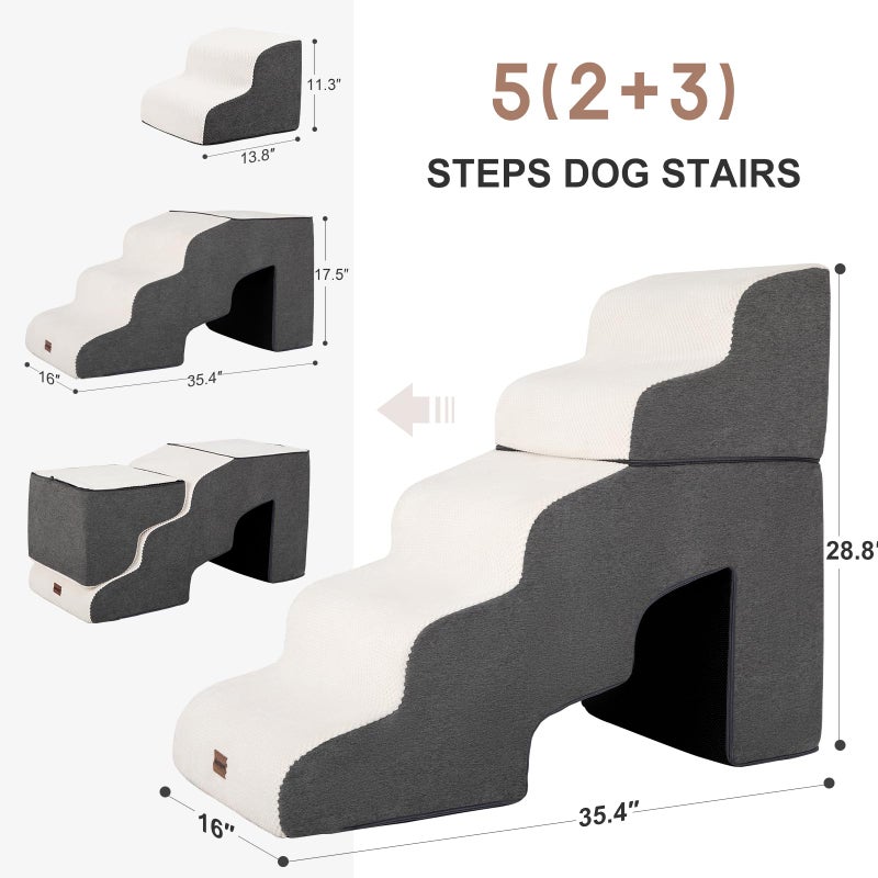 Garnpet Dog Stairs for High Beds with Tunnel, 5-Step Dog Steps for Small Dogs and Cats, Foldable Pet Stairs for High Bed Climbing, Non-Slip Balanced Pet Step Indoor, Beige - Image 2