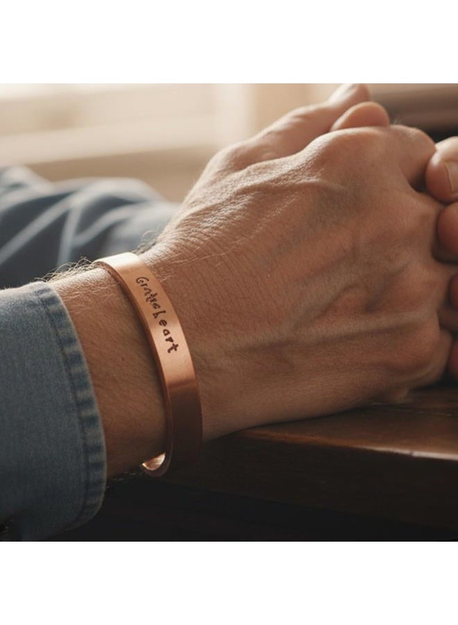 Touchstone copper magnetic bracelets inspirational messages engraved "I Love Jesus" "Faith Hope Love" "Grateful Heart". set of 3 in natural tone. - Image 3