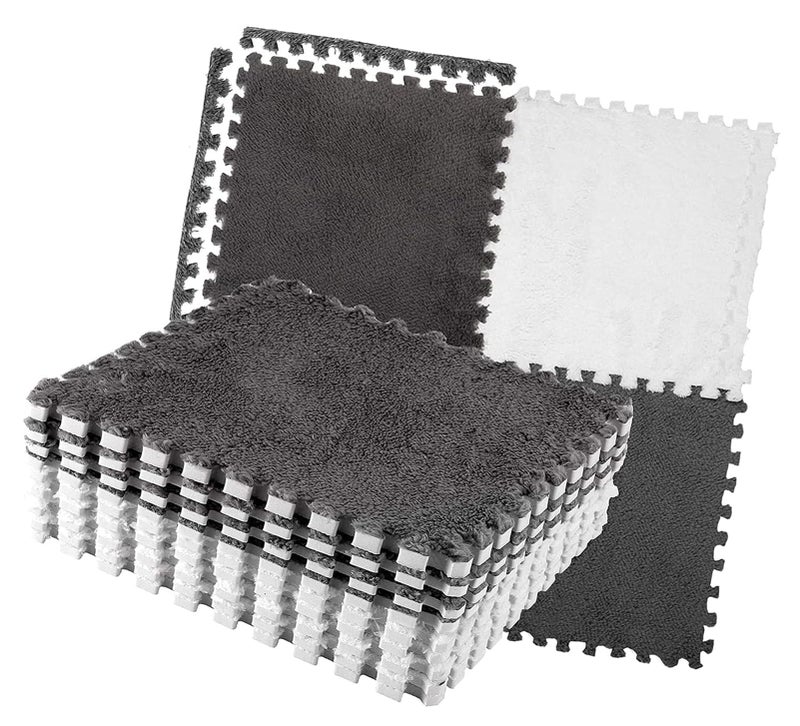 Grey White Plush Foam Floor Mat Cuttable For Bedroom And Living Room - Image 2