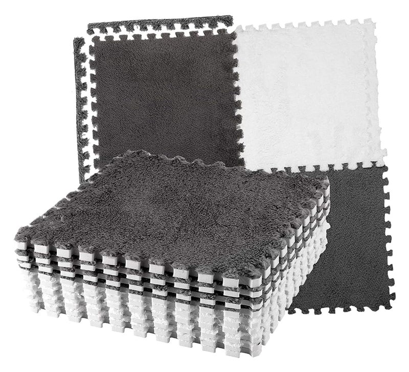 Grey White Plush Foam Floor Mat Cuttable For Bedroom And Living Room - Image 4
