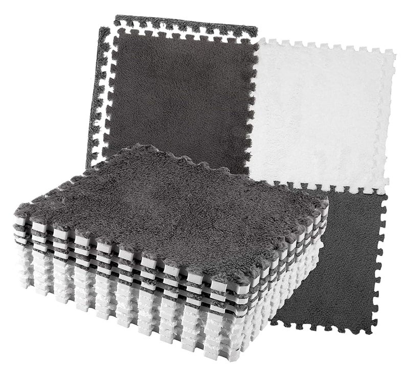 Grey White Plush Foam Floor Mat Cuttable For Bedroom And Living Room - Image 3