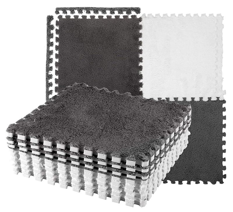 Grey White Plush Foam Floor Mat Cuttable For Bedroom And Living Room - Image 5