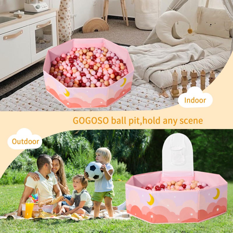 GOGOSO Pink Ball Pit for Toddlers, Large Play Ball Pool with Basketball Hoop Big Playpen for Infant Kids, Dogs, and Cats - Sturdy Construction (Balls Not Included), Cloud - Image 5