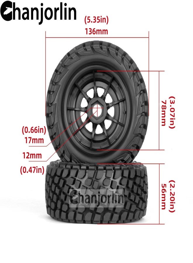 Chanjorlin 1/7 1/8 RC Short Course Truck Tires and Wheels 17mm Hex OD 135mm Off Road Tyres for 1:7 1:8 Scale RC Truck Car HSP TRAXXAS UDR FS FSR Atom ARRMA Mojave 6S EXB YK4072 DF7 4PCS (Black) - Image 2