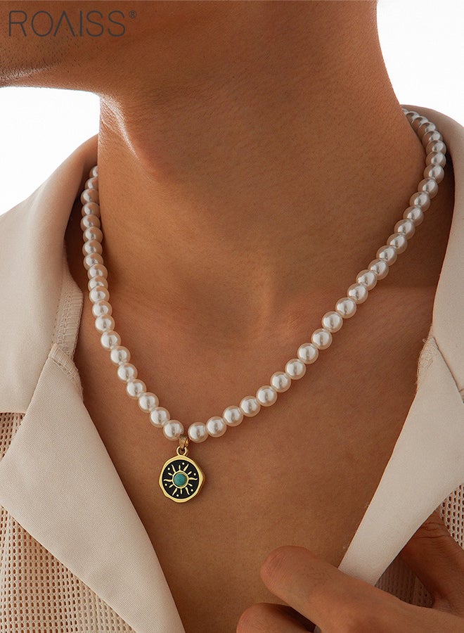 roaiss Men's Pearl Necklace, Simple Hip Hop Sun Pendant Necklace, Integrated Clavicle Chain, Suitable for Daily Wear and Party - Image 3