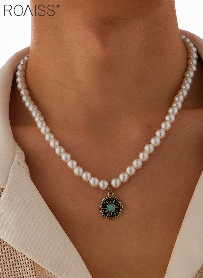 roaiss Men's Pearl Necklace, Simple Hip Hop Sun Pendant Necklace, Integrated Clavicle Chain, Suitable for Daily Wear and Party - Image 4
