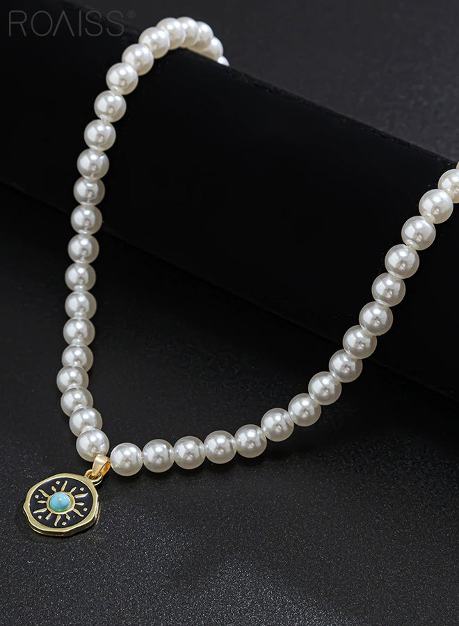 roaiss Men's Pearl Necklace, Simple Hip Hop Sun Pendant Necklace, Integrated Clavicle Chain, Suitable for Daily Wear and Party - Image 5