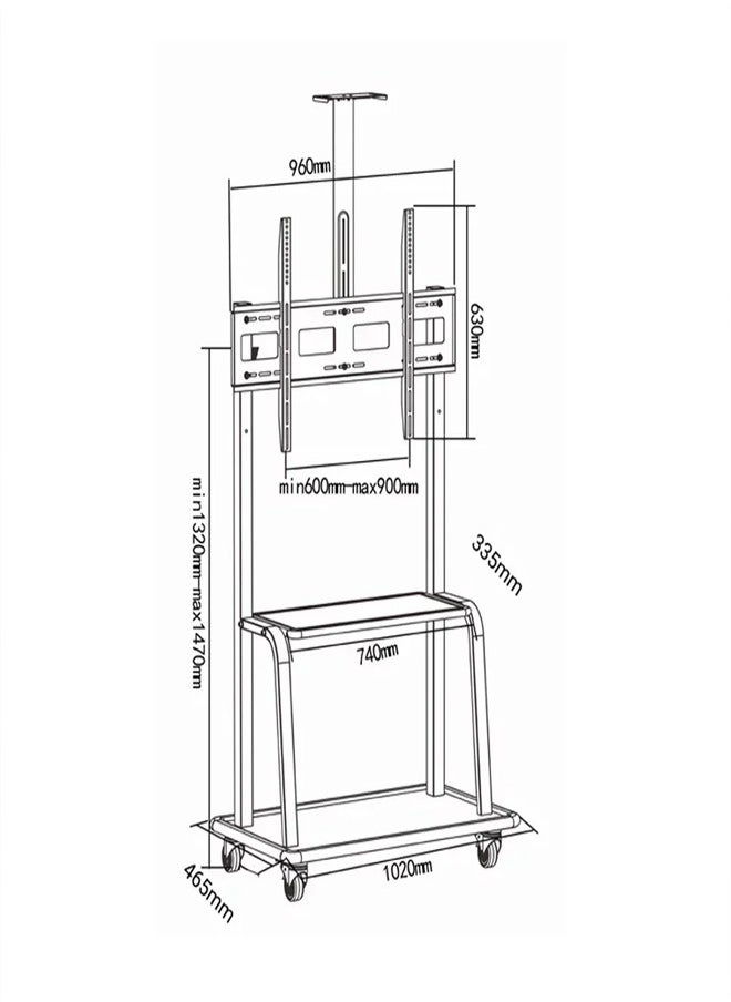 Skill Tech DG 110 BFS Mobile TV Cart for 42–120 Inch Screens, VESA 900x600mm, Max Load 80kg – Rolling TV Stand with Adjustable Height  Black  - Image 3