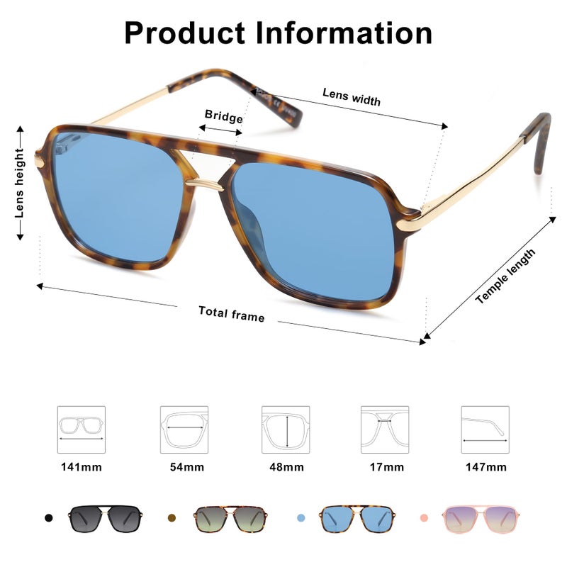 SOJOS Sunglasses for Women & Men, Square, Retro, Polarized Lens, Trendy Aviator, 90s Shades (SJ2229, Brown Tortoise Blue) - Image 5