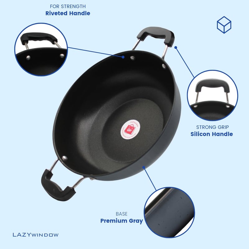 LAZYwindow Nonstick Kadhai, 26 cm Diameter, 3L Capacity, Black | Durable & Versatile Cooking Essential - Image 4