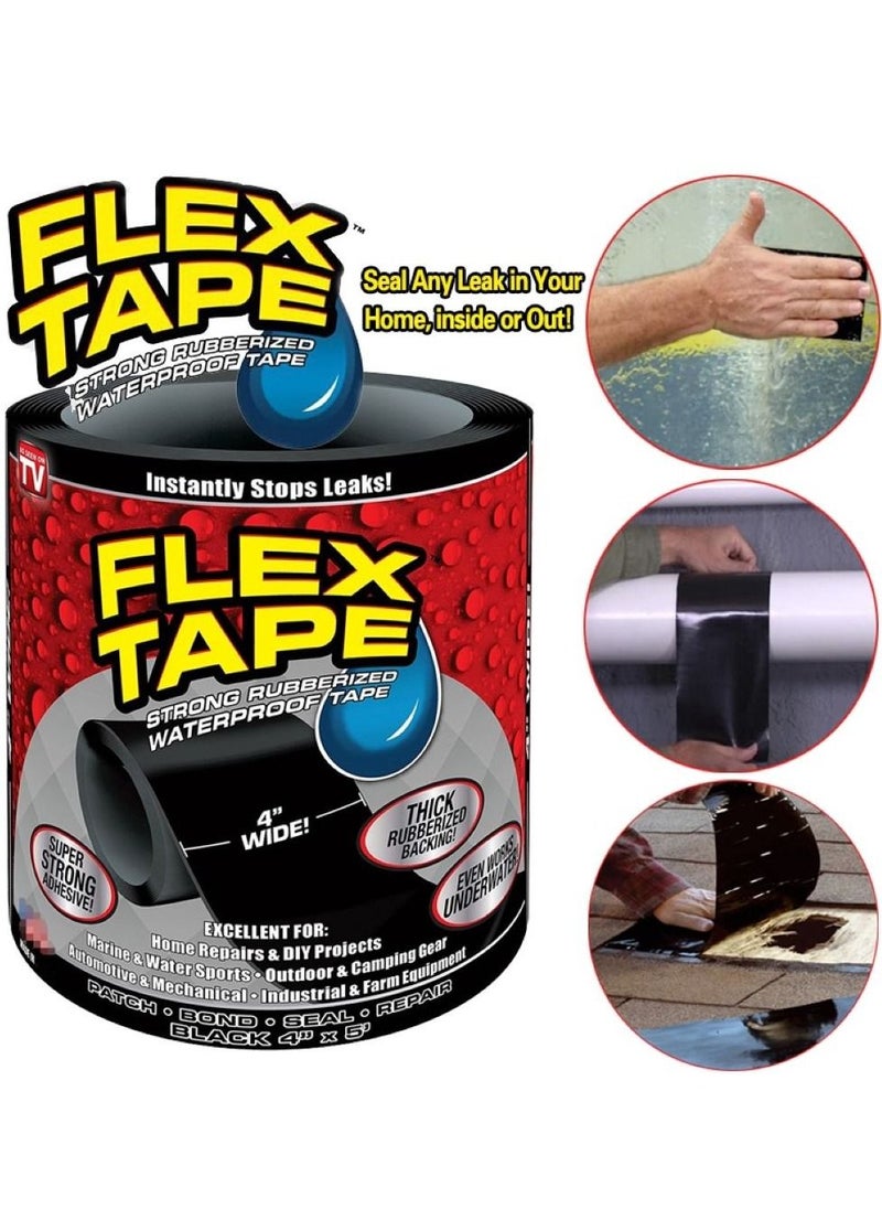 FLEX TAPE Fiberfix Waterproof Rubberized Flexible Pipe Tape Black 