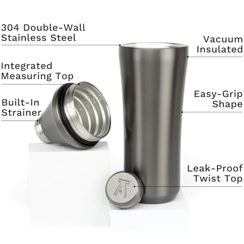 Elevated Craft Hybrid Cocktail Shaker - Premium Vacuum Insulated Stainless Steel Gunmetal Cocktail Shaker - Innovative Measuring System - Martini Shaker for the Home Bartender - 28oz Total Volume - Image 2