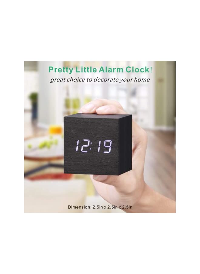 Arabest Wooden Digital Alarm Clock, LED Table Clock with 3 Alarm Settings, 12/24Hr, Snooze Brightness and Voice Control, USB Battery Powered Digital Clock for Heavy Sleepers, Kids, Bedrooms (Black)