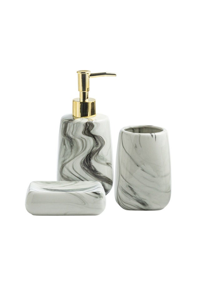 فوك مجموعة اكسسوارات الحمام 3 قطع,موزع الصابون الحمام السيراميكي,صحن الصابون وأكواب فرشاة الأسنان للحمام الحديث نمط الرخام المربع ديكور المغسلة الكاملة - Image 1