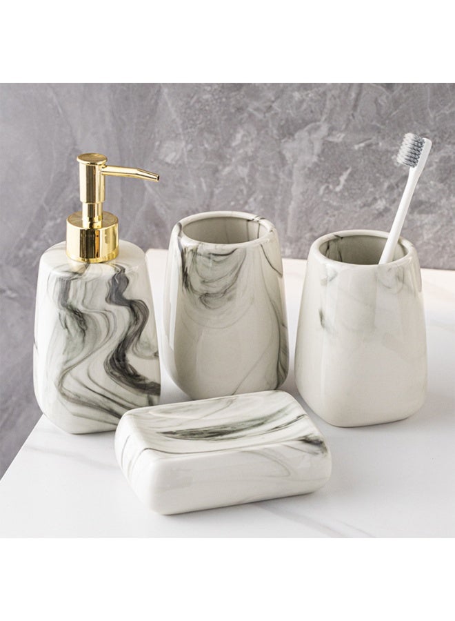 فوك مجموعة اكسسوارات الحمام 3 قطع,موزع الصابون الحمام السيراميكي,صحن الصابون وأكواب فرشاة الأسنان للحمام الحديث نمط الرخام المربع ديكور المغسلة الكاملة - Image 2