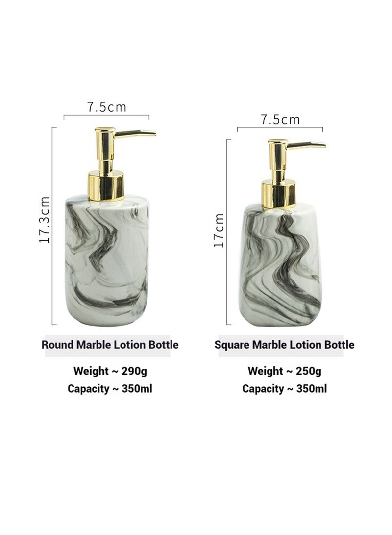 فوك مجموعة اكسسوارات الحمام 3 قطع,موزع الصابون الحمام السيراميكي,صحن الصابون وأكواب فرشاة الأسنان للحمام الحديث نمط الرخام المربع ديكور المغسلة الكاملة - Image 3