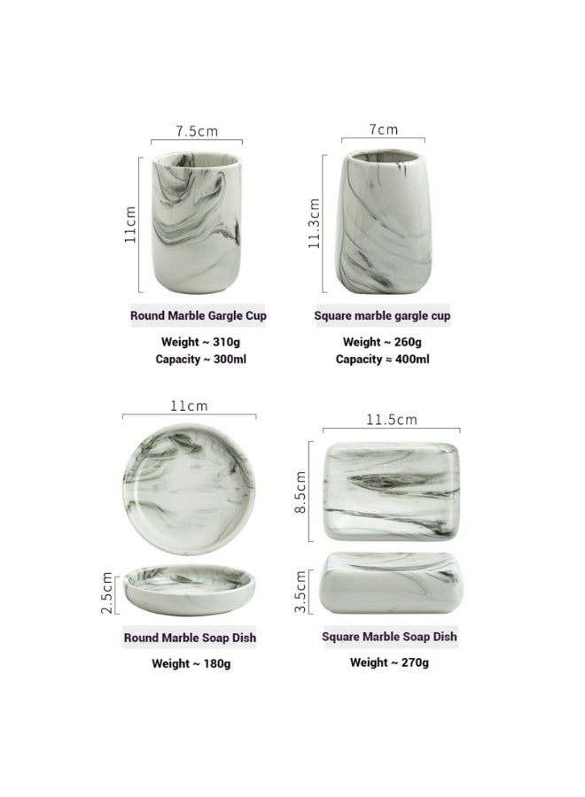 فوك مجموعة اكسسوارات الحمام 3 قطع,موزع الصابون الحمام السيراميكي,صحن الصابون وأكواب فرشاة الأسنان للحمام الحديث نمط الرخام المربع ديكور المغسلة الكاملة - Image 4