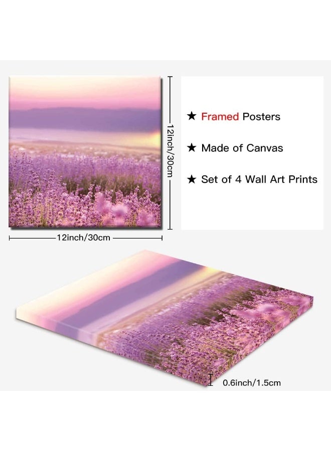 Sungeek 4-Piece Canvas Pictures with Wooden Frame, Canvas Print Pictures 30 x 30 cm, Modern Wall Pictures, Art Print, Wall Decoration for Living Room, Bedroom, Home, Office, Dining Room (Lavender) - Image 2