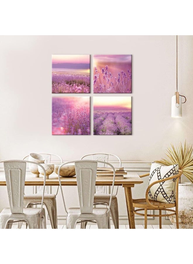 Sungeek 4-Piece Canvas Pictures with Wooden Frame, Canvas Print Pictures 30 x 30 cm, Modern Wall Pictures, Art Print, Wall Decoration for Living Room, Bedroom, Home, Office, Dining Room (Lavender) - Image 5