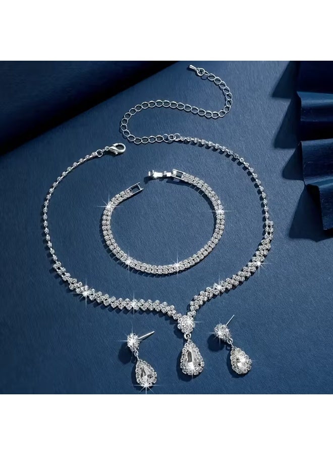 aeen Wedding Jewellery Set for Women – 3-Piece Bridal Luxury Set with Earrings, Necklace, and Bracelet, Elegant Accessories for Weddings and Special Occasions - Image 4