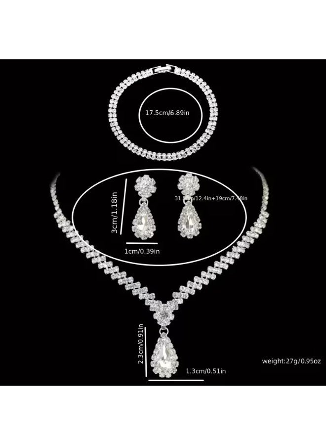 aeen Wedding Jewellery Set for Women – 3-Piece Bridal Luxury Set with Earrings, Necklace, and Bracelet, Elegant Accessories for Weddings and Special Occasions - Image 3