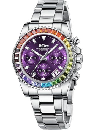 BIDEN Women Colorful Diamond Watches Chronograph Rotatable  display picture 2
