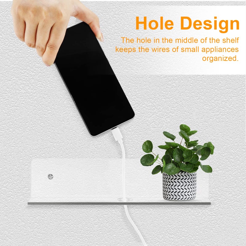 luium 9 Inch Acrylic Floating Shelf, No Drill Adhesive Wall Shelf Set of 2 for Storage, Floating Shelves Damage-Free Expand Wall Space for Living Room, Office, Gaming Room, Bathroom - Image 3