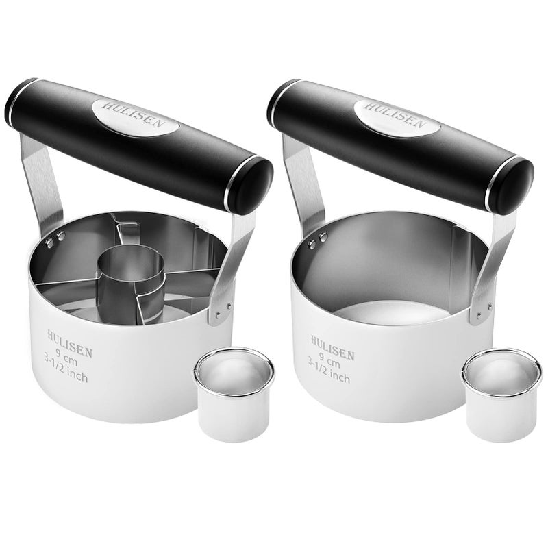 HULISEN HULISEN Donut Cutter  35 inch Biscuit Cutter Set of 2 with Soft Grip Handle Bonus 2 Pcs Small Cookies Cutter  Stainless Steel Professional Baking Dough Tool Set Gift Package 