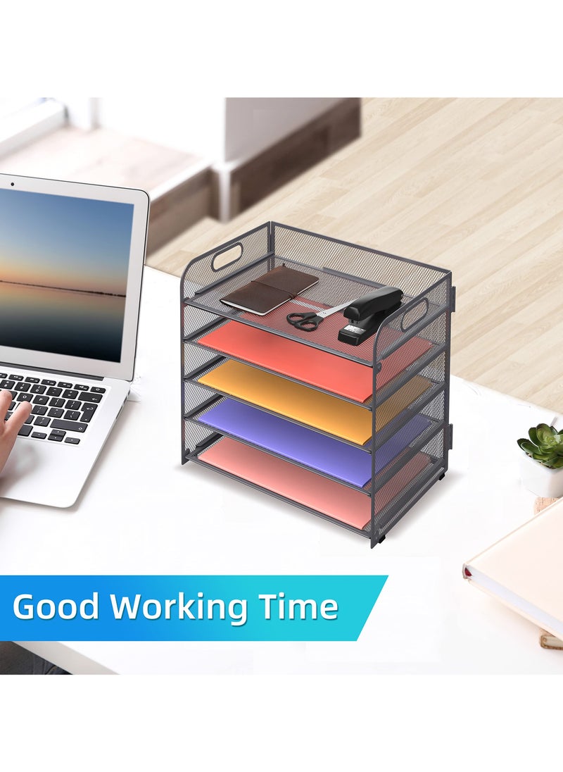 KYD - 5 Trays Paper Organizer Letter Tray with Handle-Mesh Desk File Organizer, Paper Sorter Desk Organizer for Office, Home or School - Image 1