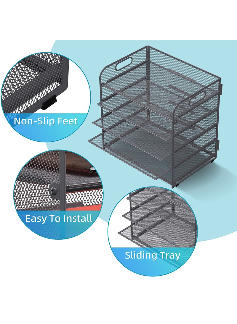 KYD - 5 Trays Paper Organizer Letter Tray with Handle-Mesh Desk File Organizer, Paper Sorter Desk Organizer for Office, Home or School - Image 1