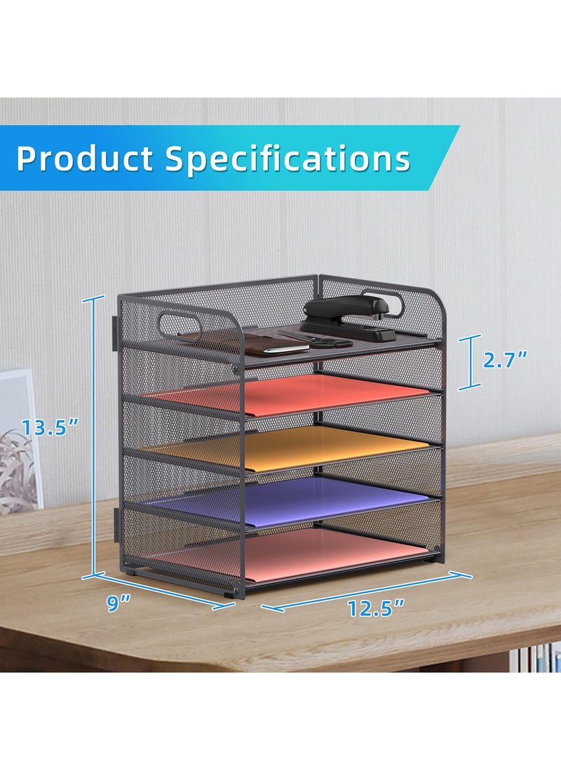 KYD - 5 Trays Paper Organizer Letter Tray with Handle-Mesh Desk File Organizer, Paper Sorter Desk Organizer for Office, Home or School - Image 1